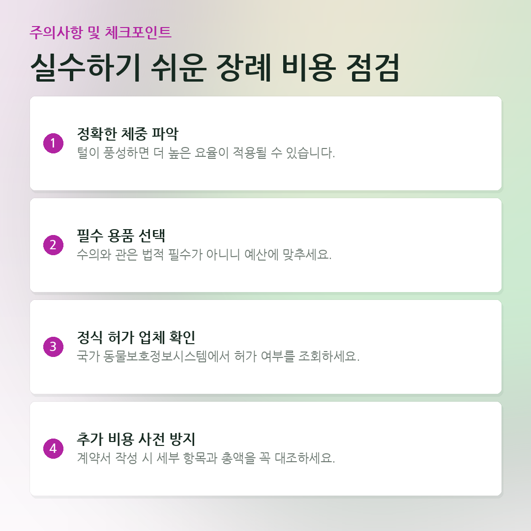 실수하기 쉬운 장례 비용 점검 요약 카드