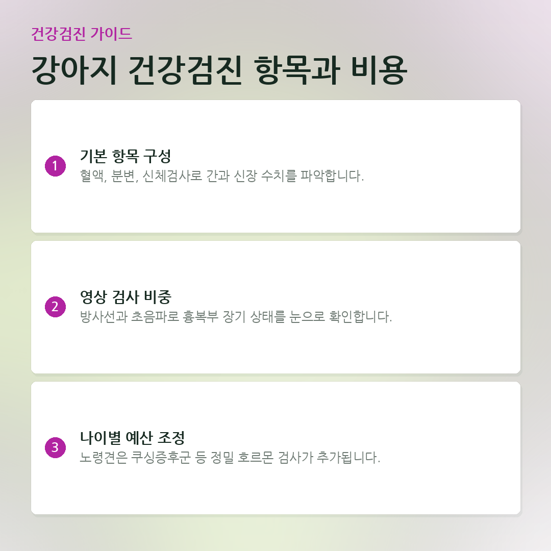 강아지 건강검진 항목과 비용 요약 카드