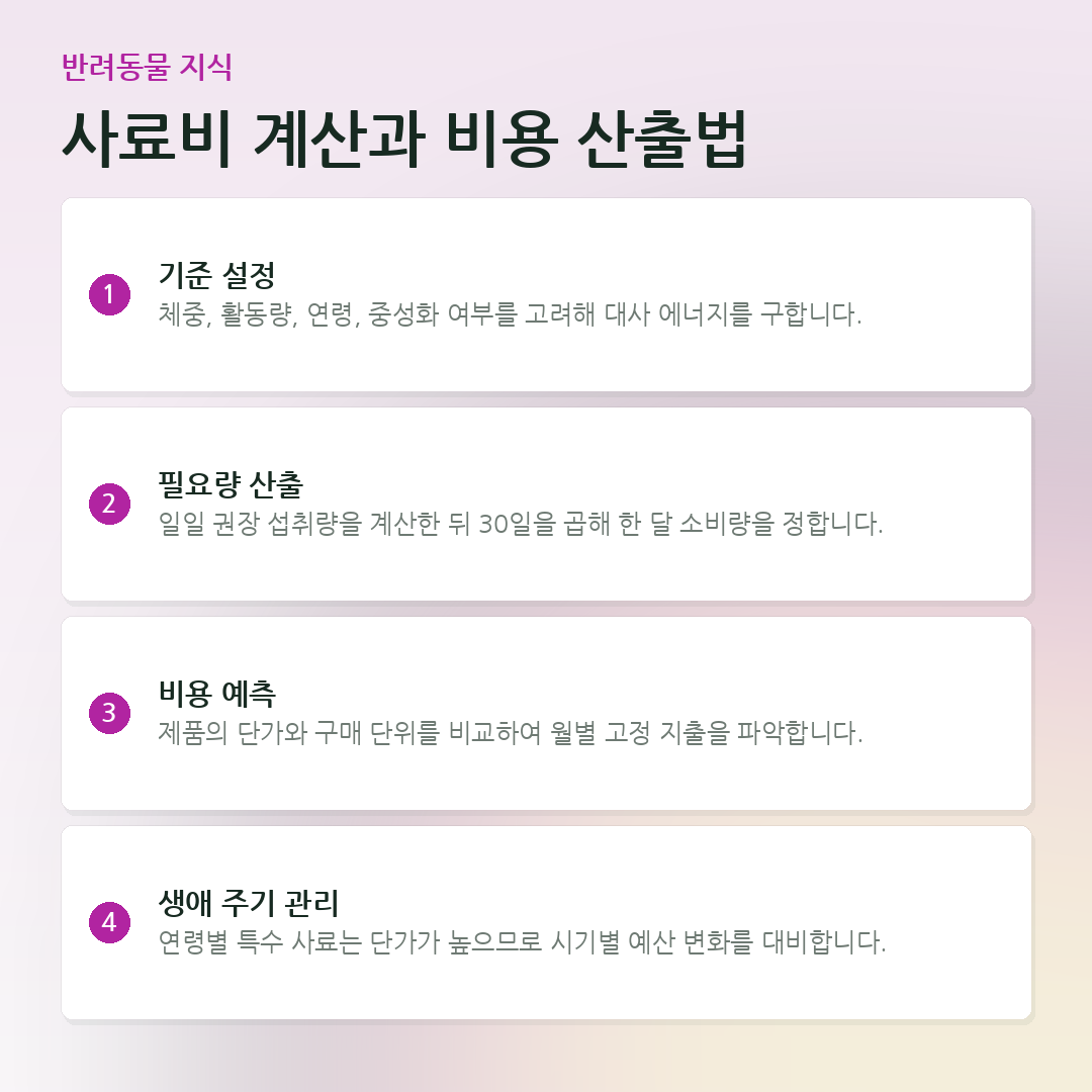 사료비 계산과 비용 산출법 요약 카드
