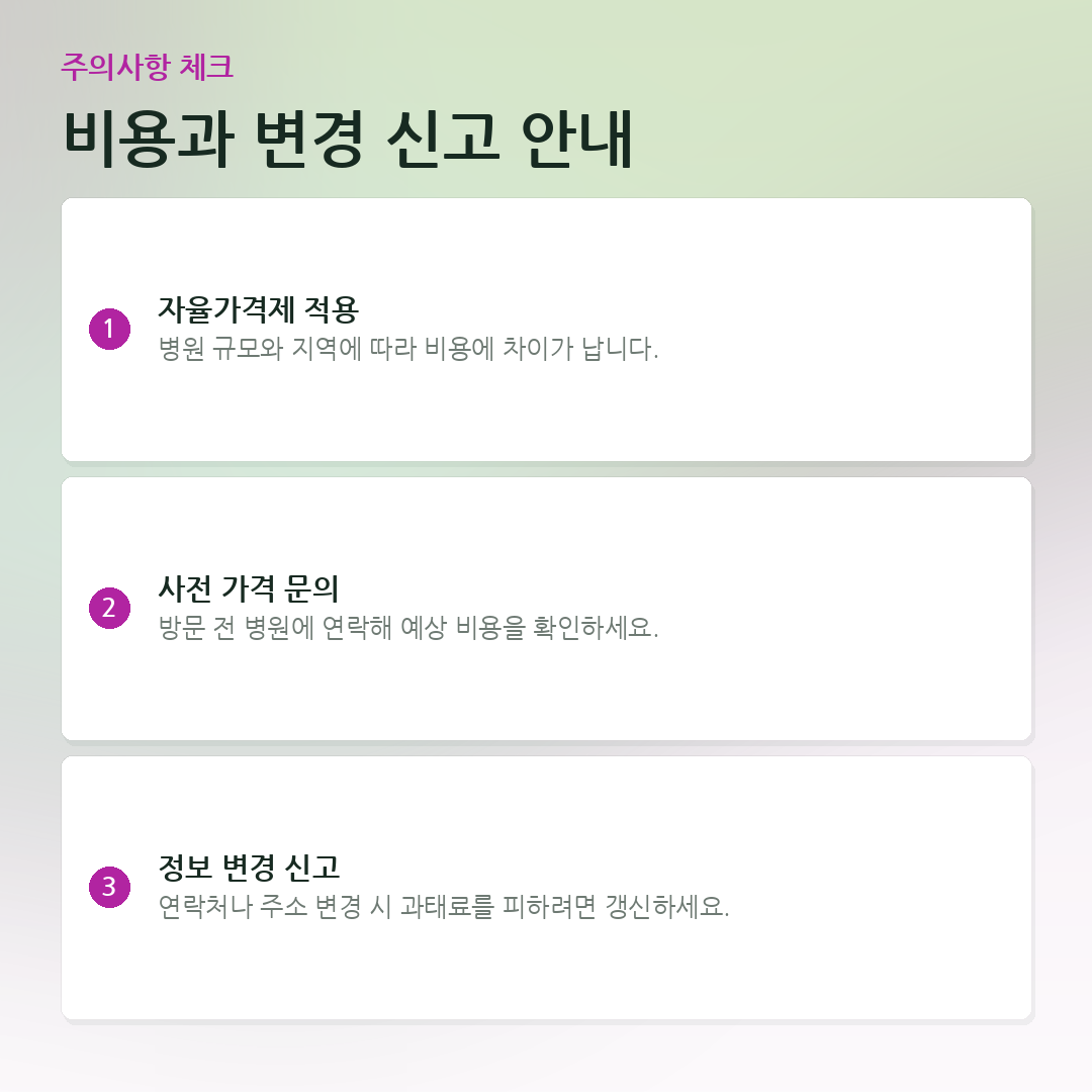 비용과 변경 신고 안내 요약 카드