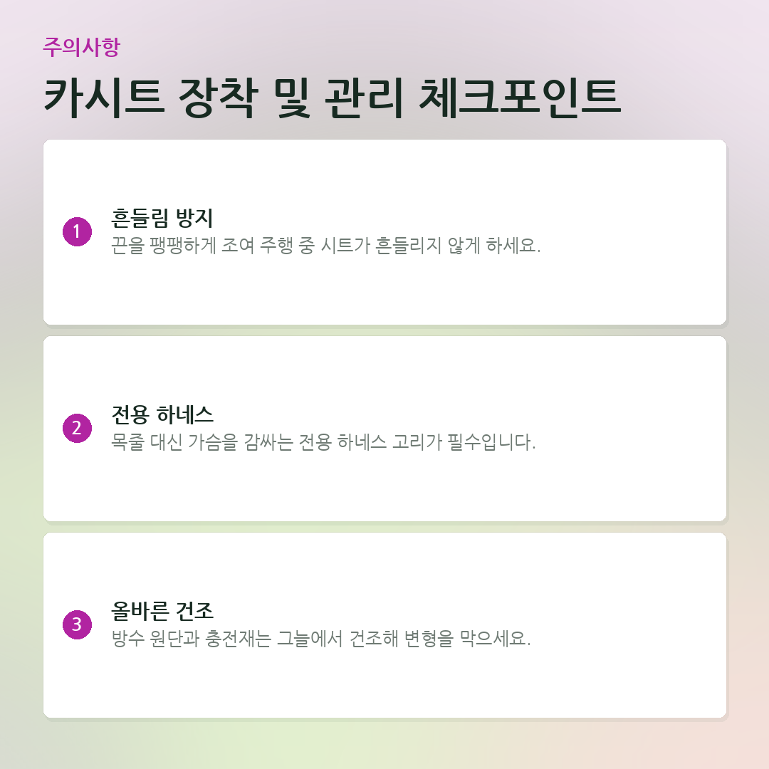 카시트 장착 및 관리 체크포인트 요약 카드