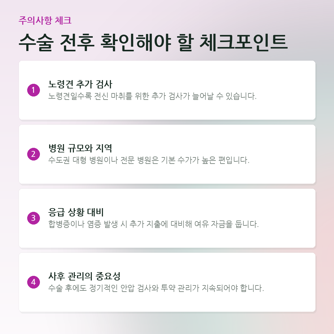 수술 전후 확인해야 할 체크포인트 요약 카드