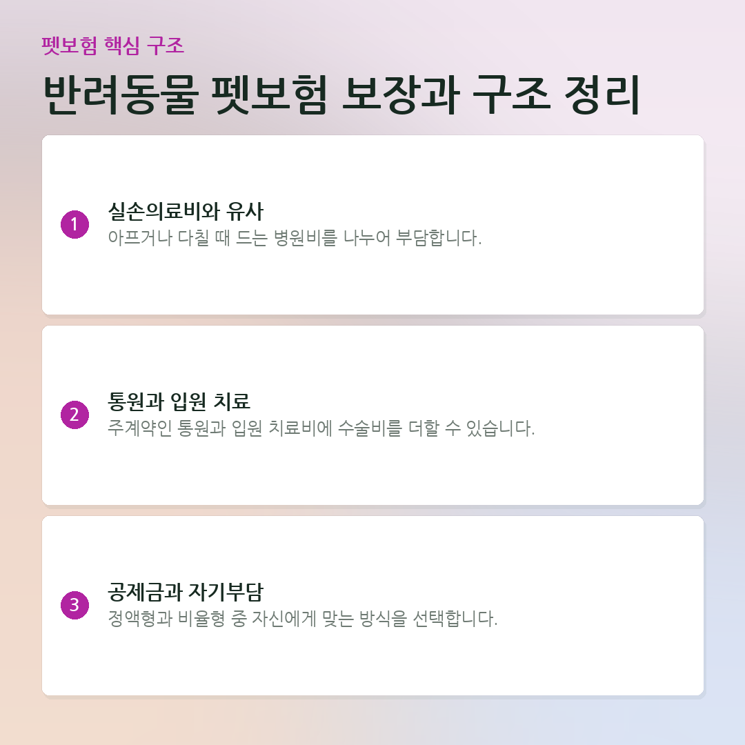 반려동물 펫보험 보장과 구조 정리 요약 카드