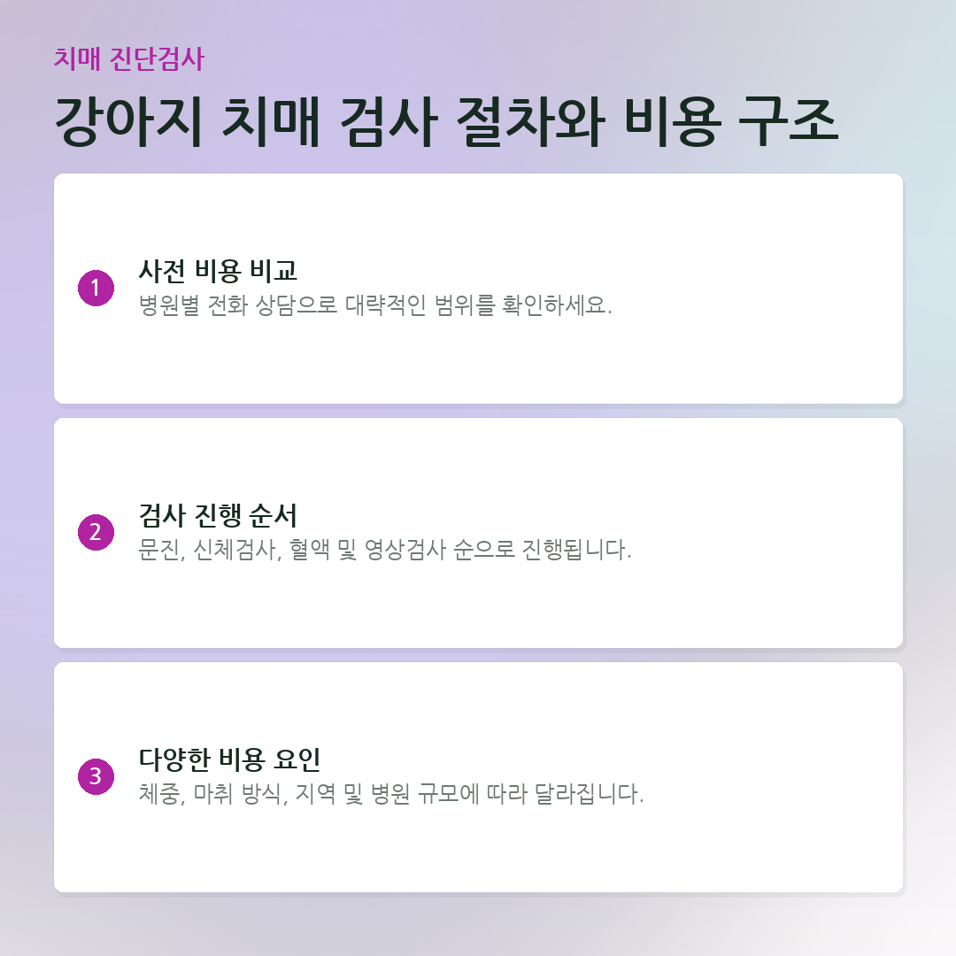 강아지 치매 검사 절차와 비용 구조 요약 카드