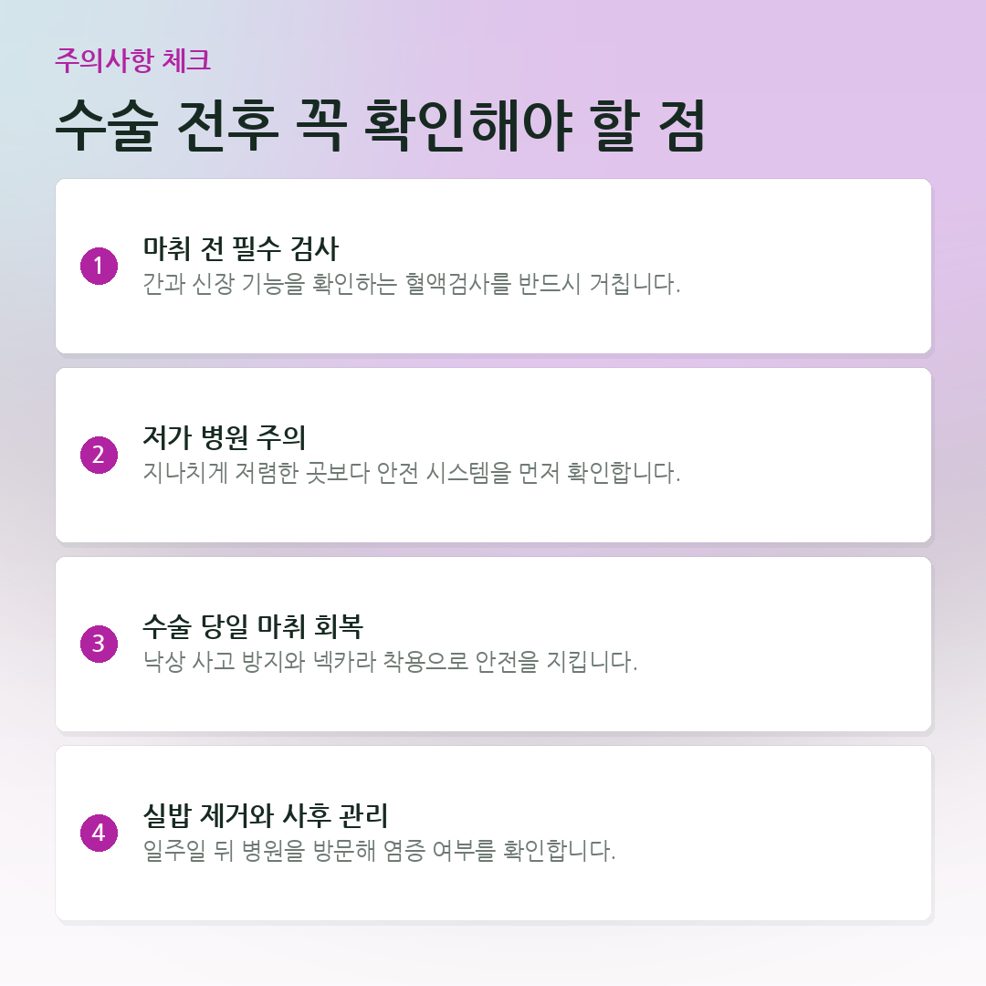 수술 전후 꼭 확인해야 할 점 요약 카드