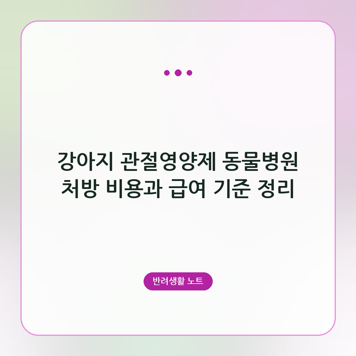 강아지 관절영양제 동물병원 처방 비용과 급여 기준 정리